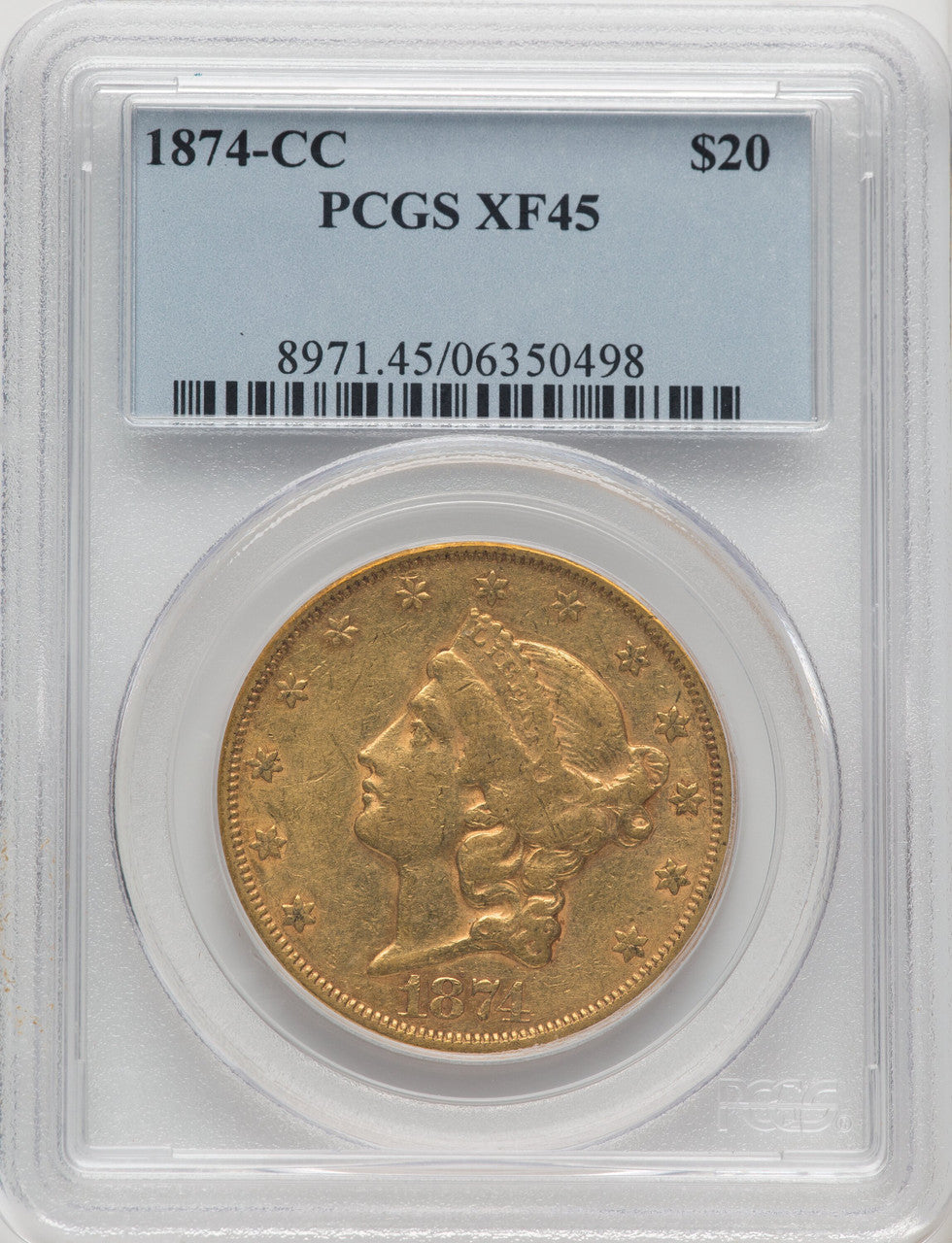 1874-CC $20 Liberty Double Eagle PCGS XF45