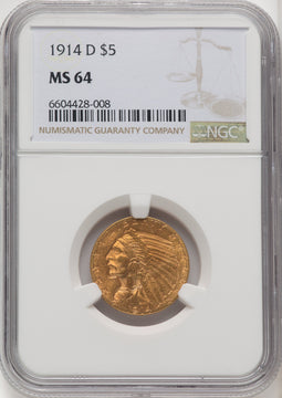 1914-D $5 Indian Half Eagle NGC MS64 (770582024)