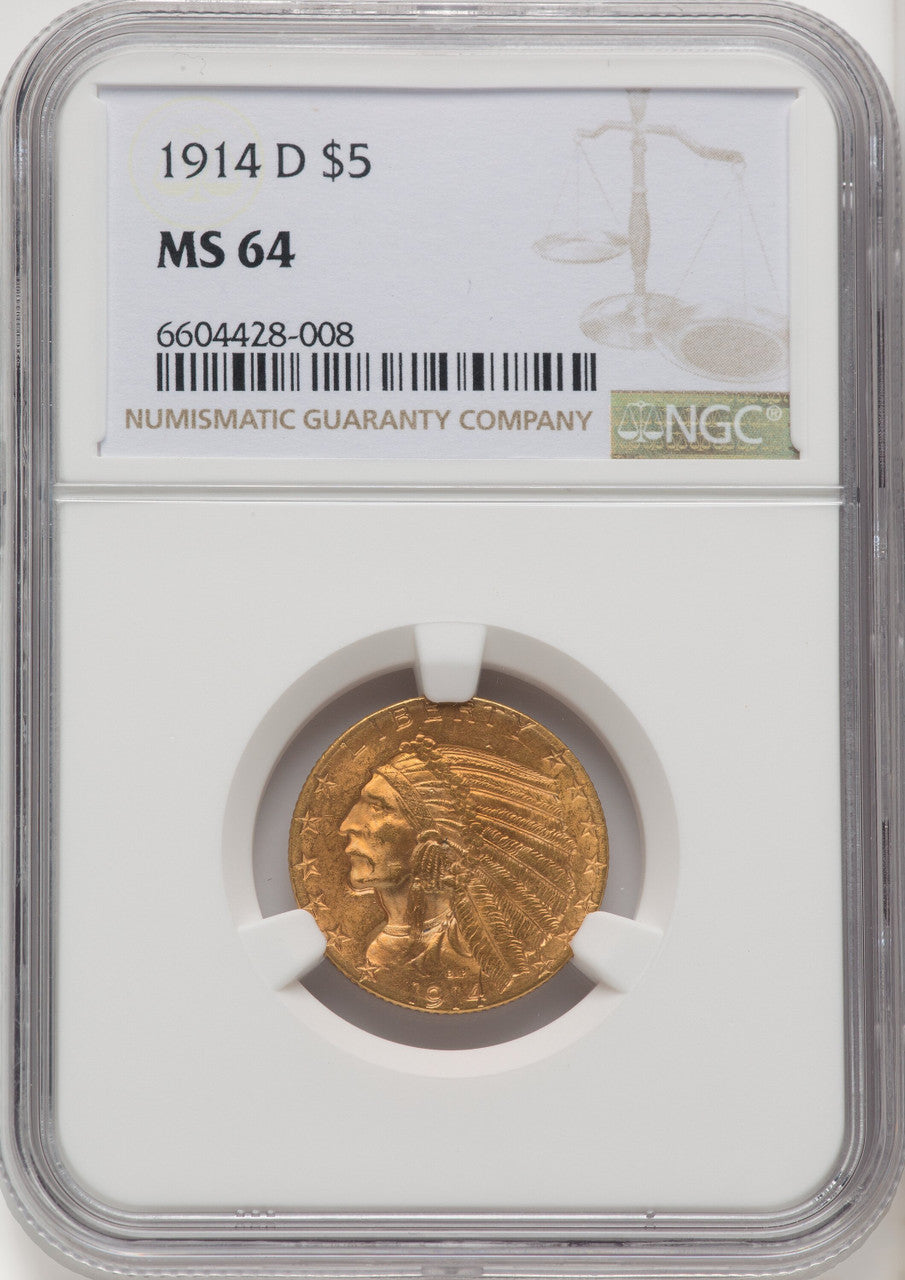 1914-D $5 Indian Half Eagle NGC MS64 (770582024)