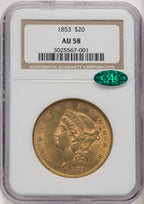 1853 $20 CAC Liberty Double Eagle NGC AU58 (770582031)