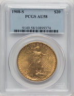 1908-S $20 Saint-Gaudens Double Eagle PCGS AU58 (770582057)