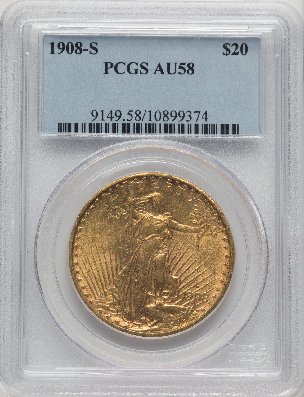 1908-S $20 Saint-Gaudens Double Eagle PCGS AU58 (770582057)