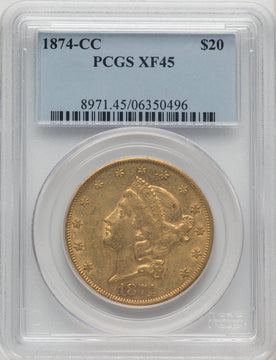 1874-CC $20 Liberty Double Eagle PCGS XF45 (770582043)
