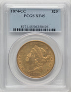 1874-CC $20 Liberty Double Eagle PCGS XF45 (770582043)