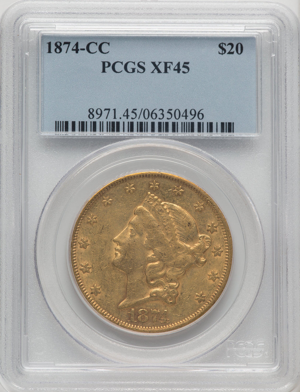 1874-CC $20 Liberty Double Eagle PCGS XF45 (770582043)