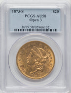 1873-S $20 OPEN 3 Liberty Double Eagle PCGS AU58