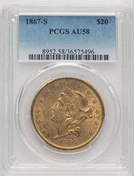1867-S $20 Liberty Double Eagle PCGS AU58 (770582038)