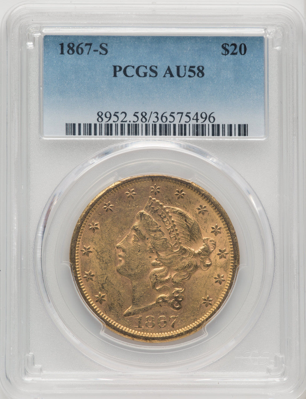 1867-S $20 Liberty Double Eagle PCGS AU58 (770582038)