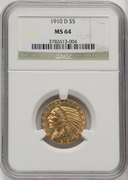 1910-D $5 Indian Half Eagle NGC MS64 (770582007)