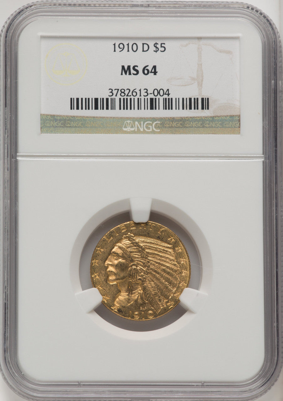 1910-D $5 Indian Half Eagle NGC MS64 (770582007)