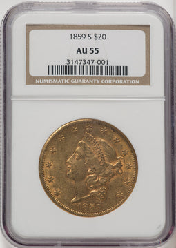1859-S $20 Liberty Double Eagle NGC AU55 (770582032)