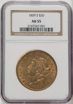 1859-S $20 Liberty Double Eagle NGC AU55 (770582032)