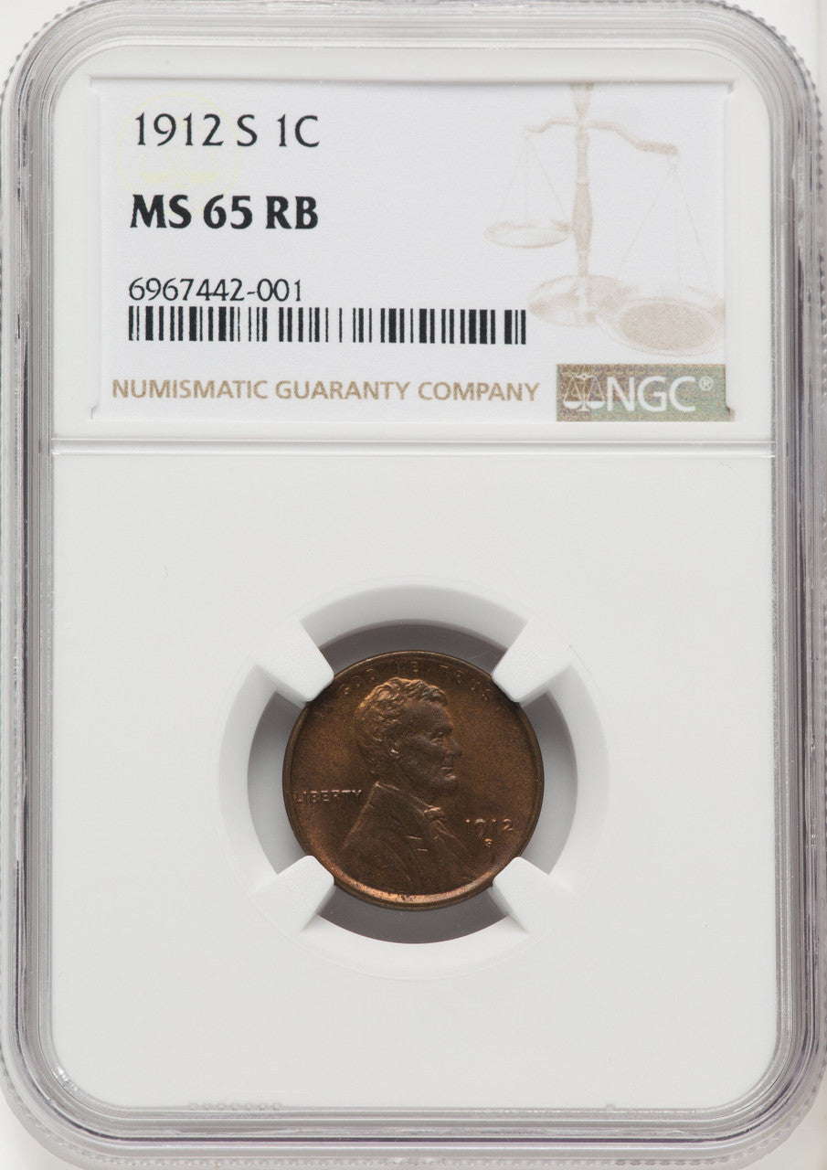 1912-S 1C RB Lincoln Cent NGC MS65