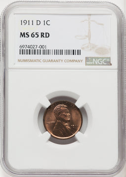 1911-D 1C RD Lincoln Cent NGC MS65