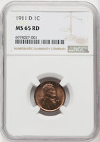 1911-D 1C RD Lincoln Cent NGC MS65
