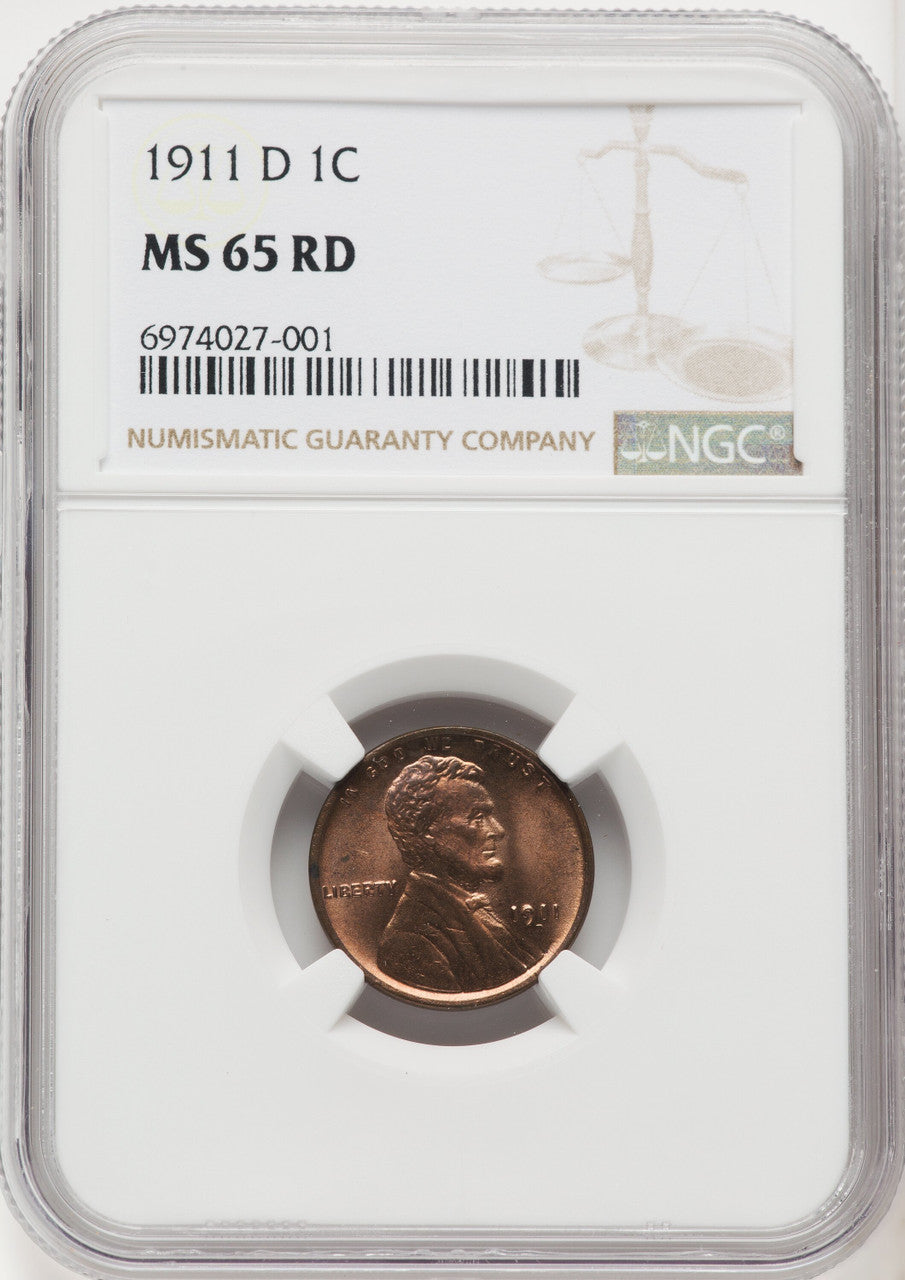 1911-D 1C RD Lincoln Cent NGC MS65