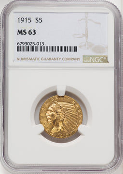 1915 $5 Indian Half Eagle NGC MS63 (769883002)