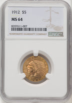 1912 $5 Indian Half Eagle NGC MS64 (770677028)