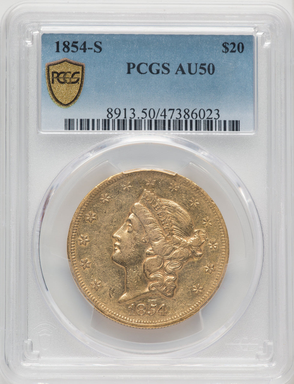 1854-S $20 Liberty Double Eagle PCGS AU50