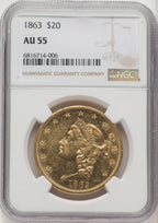 1863 $20 Liberty Double Eagle NGC AU55