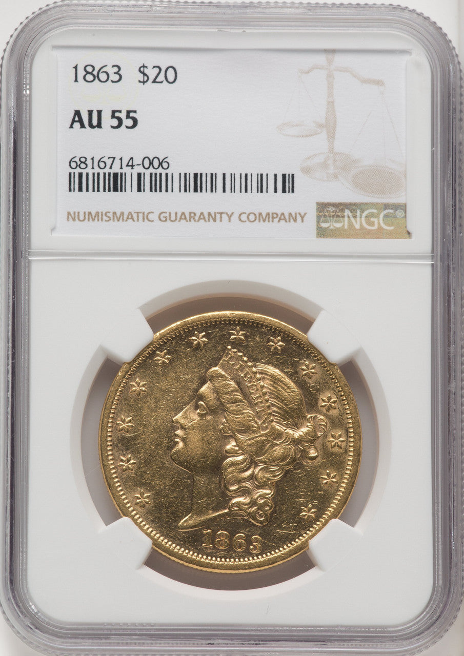 1863 $20 Liberty Double Eagle NGC AU55
