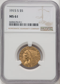 1915-S $5 Indian Half Eagle NGC MS61