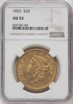 1853 $20 Liberty Double Eagle NGC AU55 (770677035)