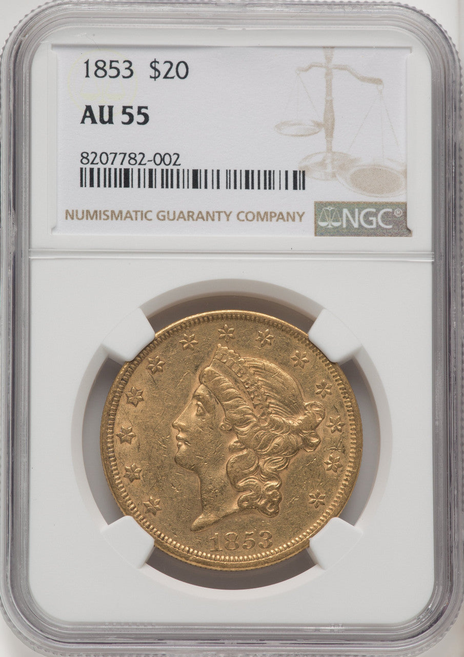 1853 $20 Liberty Double Eagle NGC AU55 (770677035)