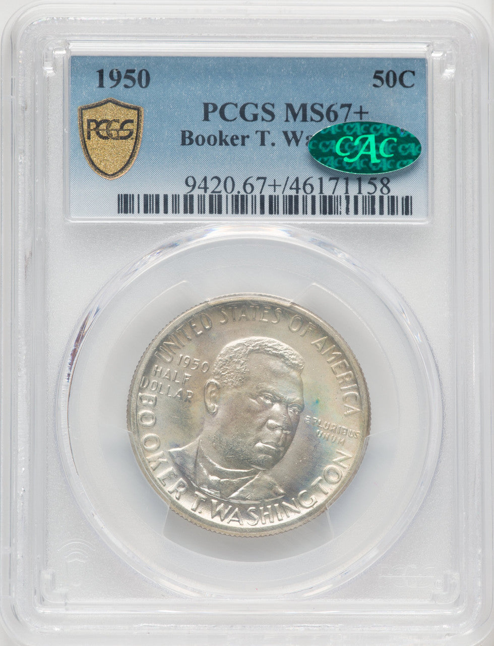 1950 50C Booker T. Washington CAC Commemorative Silver PCGS MS67+
