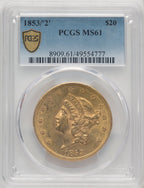 1853/2 $20 Liberty Double Eagle PCGS MS61