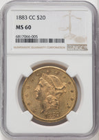 1883-CC $20 Liberty Double Eagle NGC MS60 (770677036)