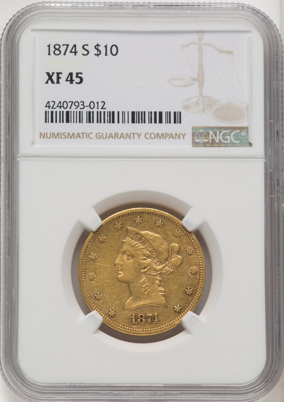1874-S $10 Liberty Eagle NGC XF45 (770677032)