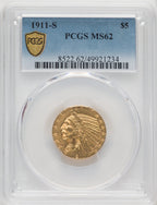 1911-S $5 Indian Half Eagle PCGS MS62