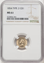 1854 G$1 Type Two Gold Dollar NGC MS61 (769173001)