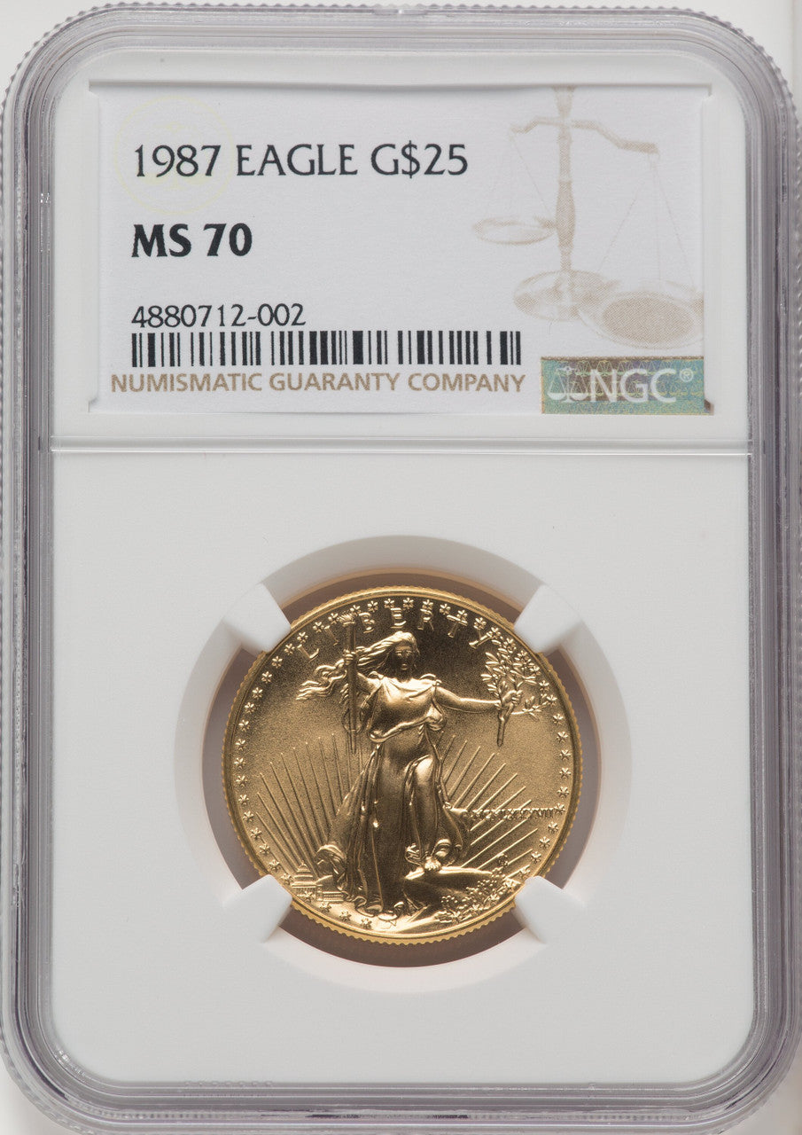 1987 $25 Half-Ounce Gold Eagle Brown Label NGC MS70 (765427009)