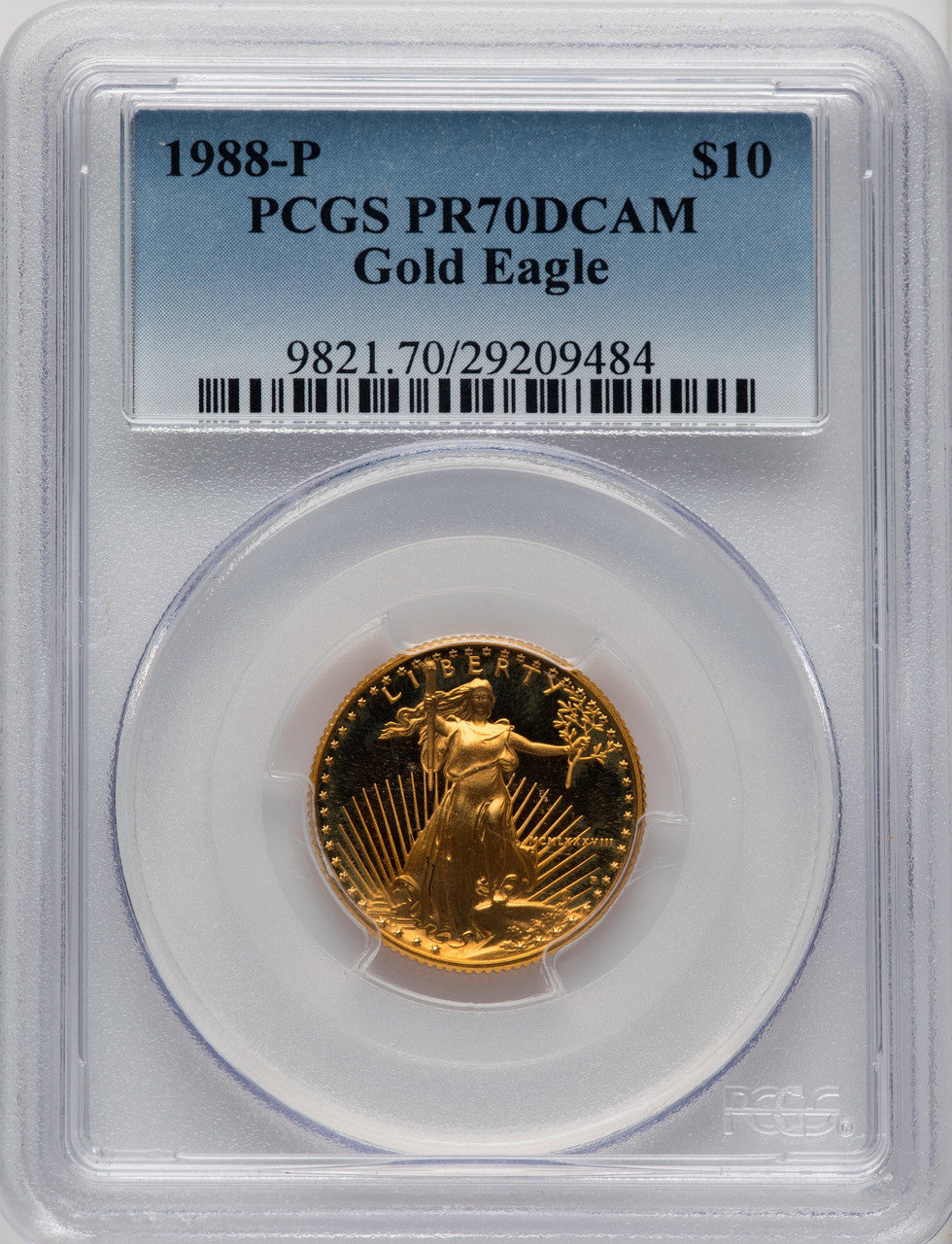 1988-P $10 Quarter-Ounce Gold Eagle Blue Gradient PCGS PR70