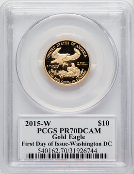 2015-W $10 Quarter-Ounce Gold Eagle First Day of Issue - Washington Moy Signature PCGS PR70