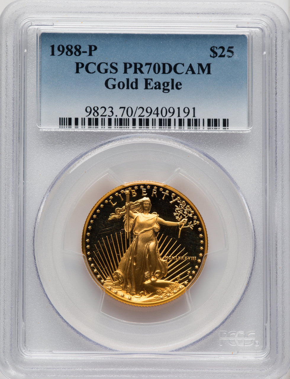1988-P $25 Half- Ounce Gold Eagle Blue Gradient PCGS PR70