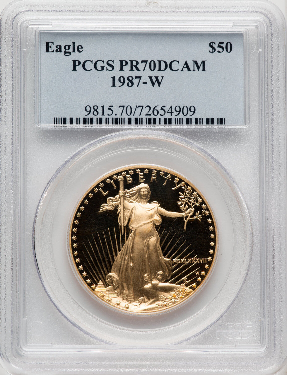1987-W $50 One-Ounce Gold Eagle Blue Gradient PCGS PR70 (770640016)