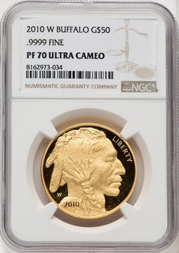 2010-W $50 One-Ounce Gold Buffalo .9999 Fine Gold Brown Label NGC PF70 (770270040)