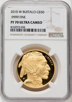 2010-W $50 One-Ounce Gold Buffalo .9999 Fine Gold Brown Label NGC PF70 (770270040)
