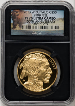 2013-W $50 One-Ounce Gold Buffalo Bison Label NGC PF70
