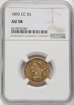 1892-CC $5 Liberty Half Eagle NGC AU58 (572156025)