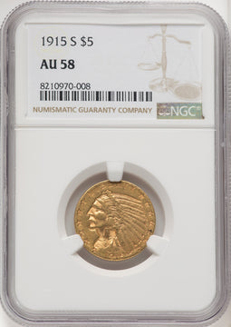 1915-S $5 Indian Half Eagle NGC AU58 (177084040)