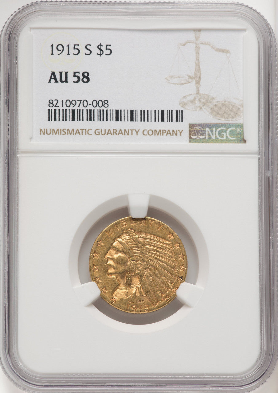 1915-S $5 Indian Half Eagle NGC AU58 (177084040)