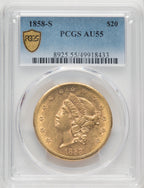 1858-S $20 Liberty Double Eagle PCGS AU55 (769226005)