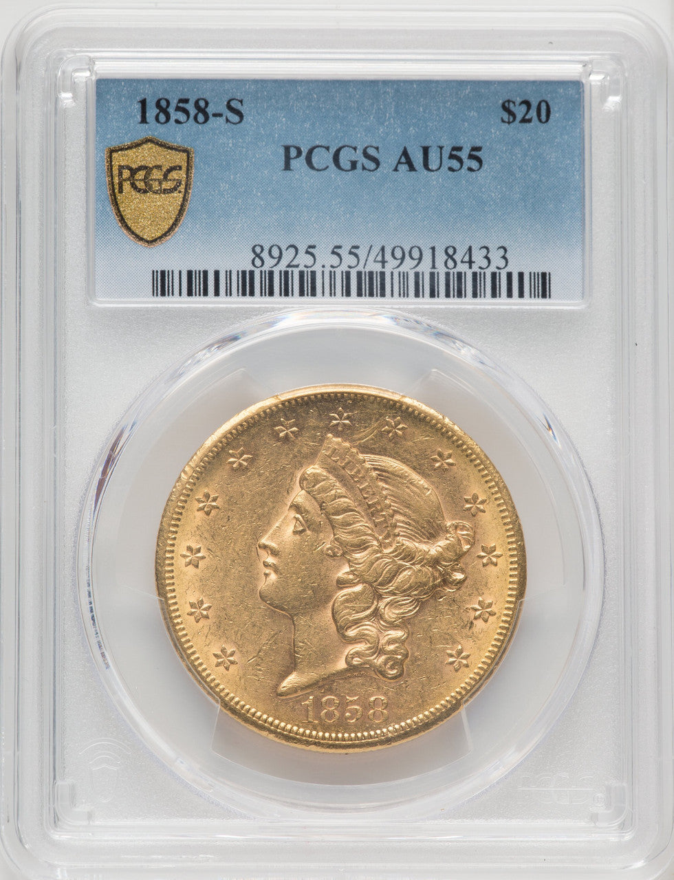 1858-S $20 Liberty Double Eagle PCGS AU55 (769226005)