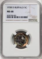 1938-D 5C Buffalo Buffalo Nickel NGC MS68 (769377002)