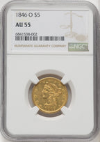 1846-O $5 Liberty Half Eagle NGC AU55