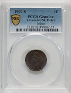 1909-S 1C Indian BN Genuine Indian Cent Genuine PCGS MS60